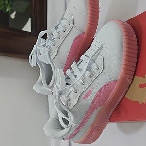 Puma Carina 2.0 Jelly Bean Kids Sneakers. Size 2C White-Pink-Lilac. Style 399171